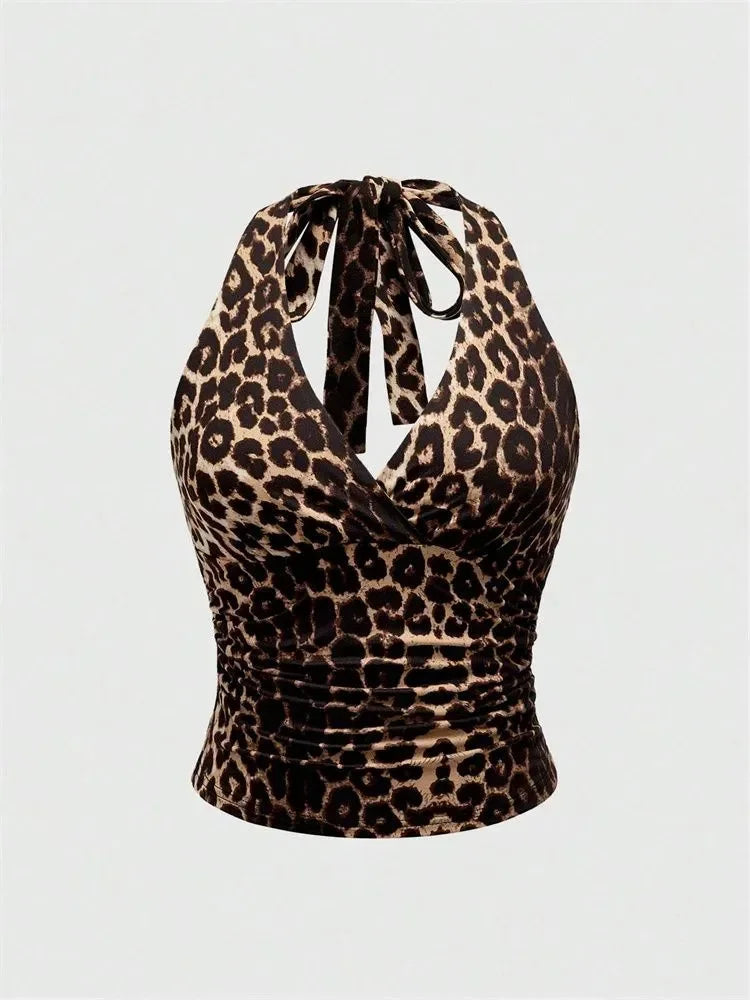 V-neck tie halter top on model - view 8