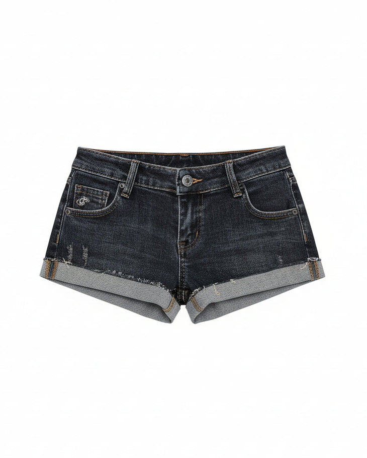 Low rise denim shorts on model - view 8