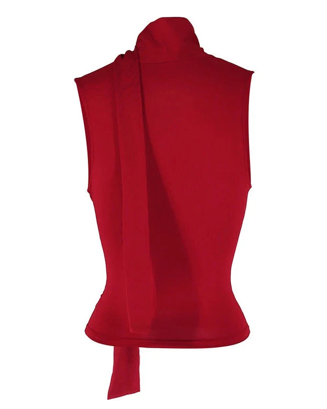 Solid ribbed V-neck tank top on model - view 20