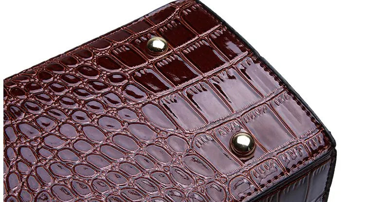 Croc texture tote handbag with gold hardware - view 8
