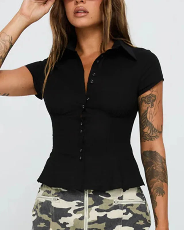 Y2K plaid button down shirt on model - view 19