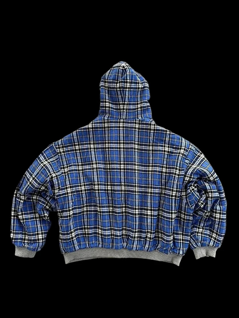 Reversible plaid zip hoodie on model - view 7