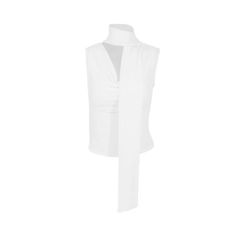 Solid ribbed V-neck tank top on model - view 8