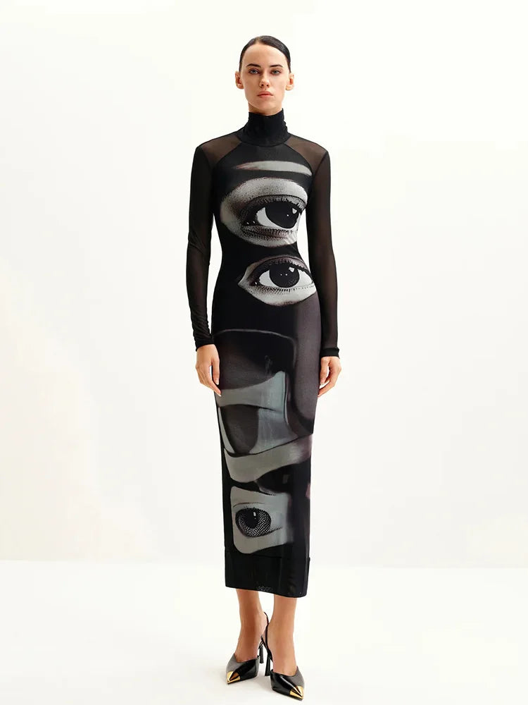 Eye print maxi dress on model - view 10