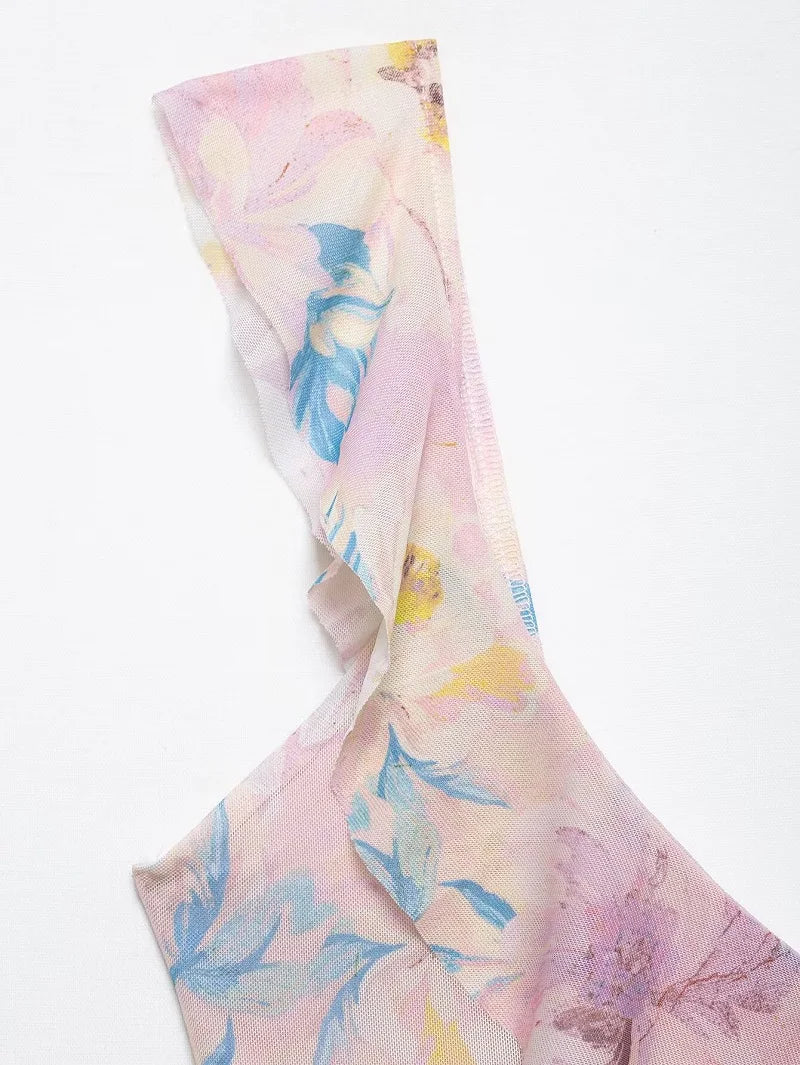 Print ruffle tulle top on model - view 14