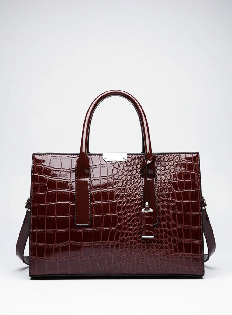 Croc texture tote handbag with gold hardware - alternate view