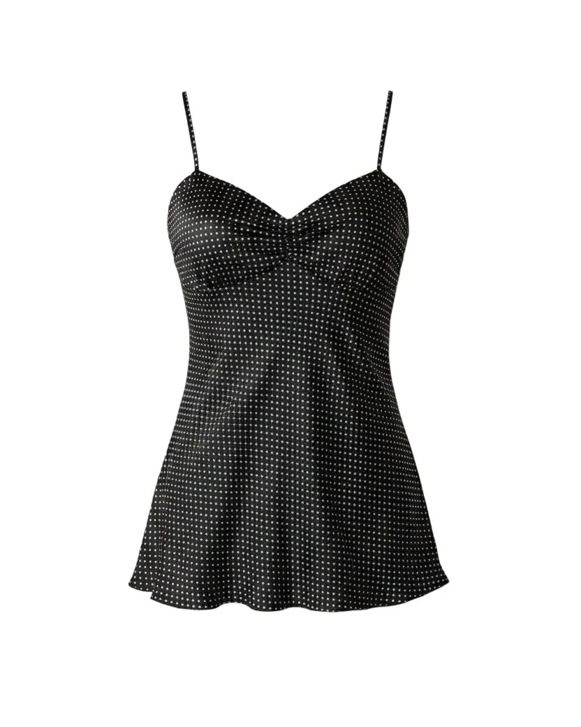 French polka dot peplum camisole on model - alternate view