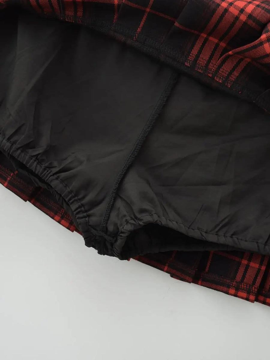 Plaid mini skort on model - view 5