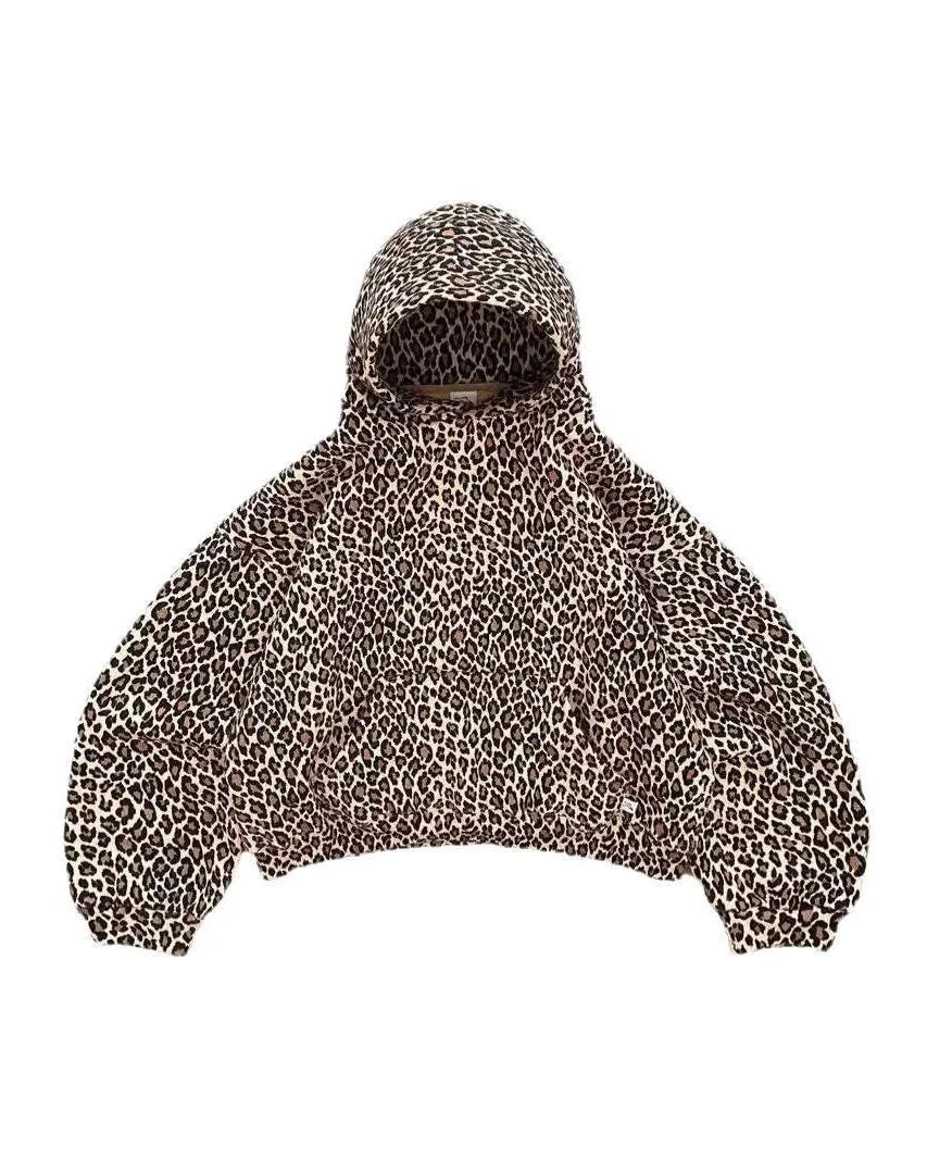 Leopard print boxy oversized hoodie on model - alternate view