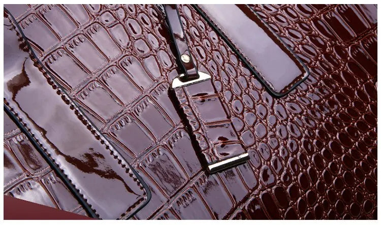 Croc texture tote handbag with gold hardware - view 7