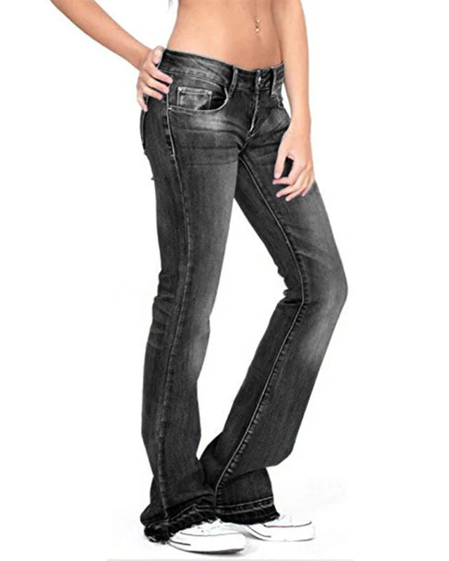 Black Low Rise Bell Bottom Flares
