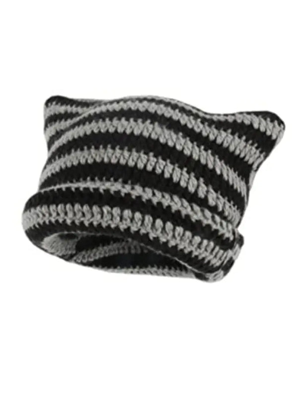 Cat Ears Striped Knit Beanie — alternate view
