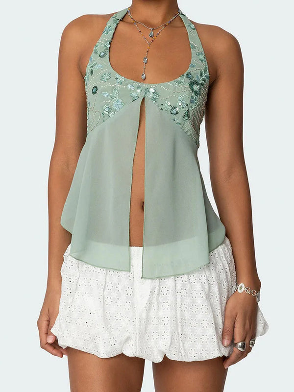 Open Front Sequin Halter — alternate view