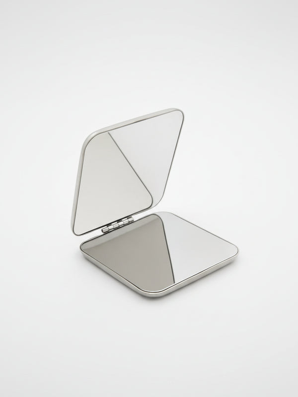 Stainless steel compact makeup mirror open