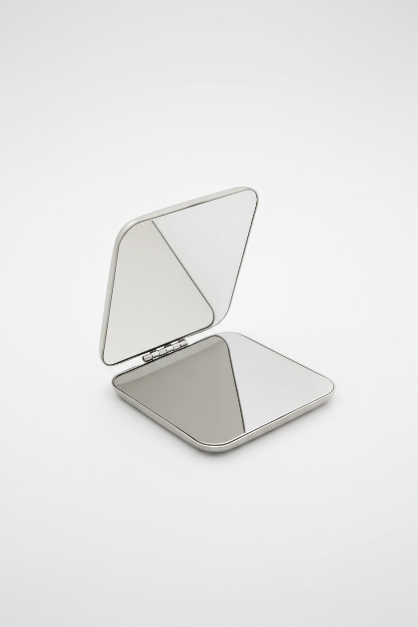 Stainless steel compact makeup mirror open