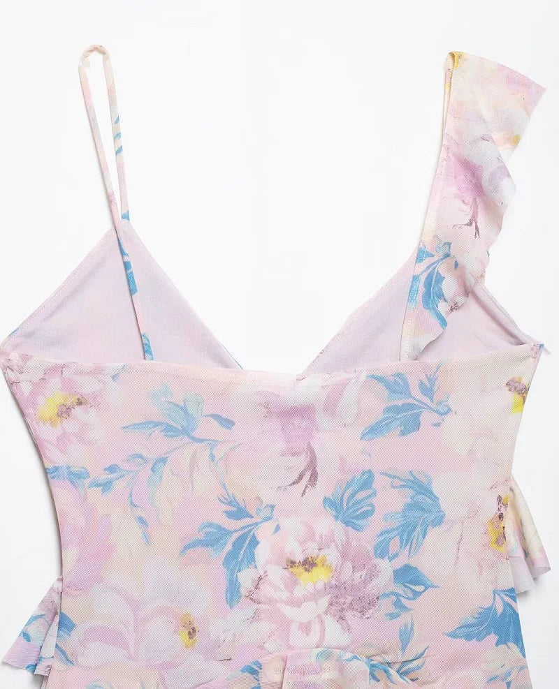 Print ruffle tulle top on model - view 17