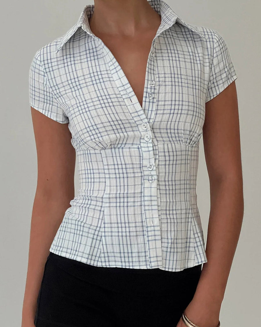 Y2K plaid button down shirt on model - view 20