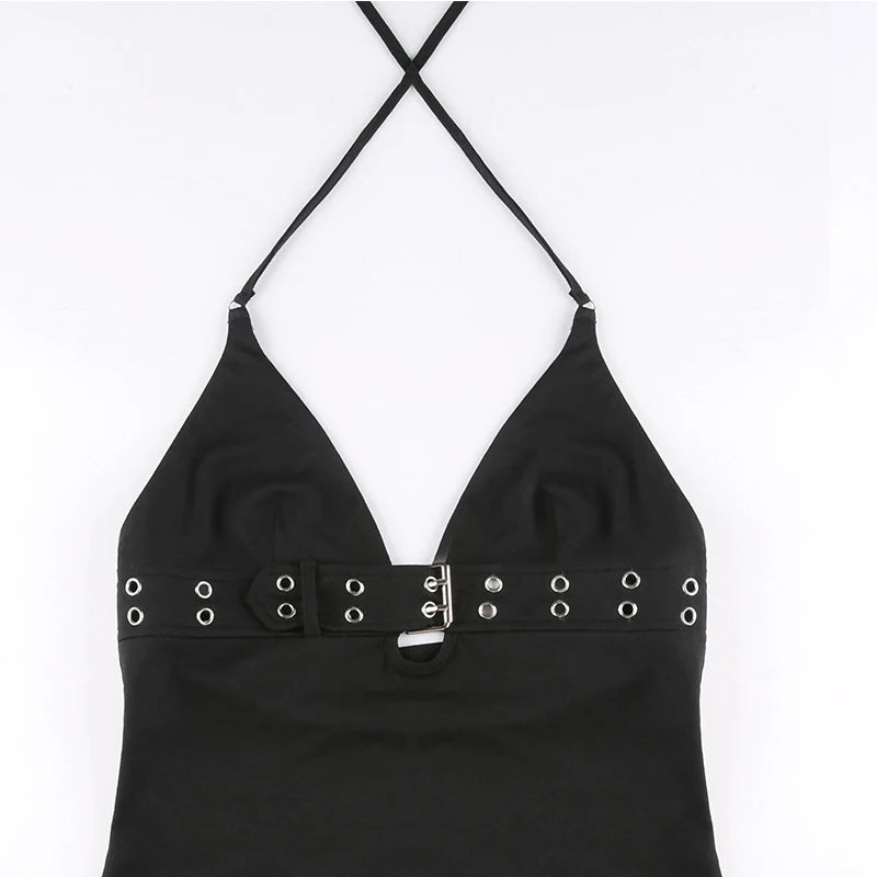 Rivet buckle halter top on model - view 5