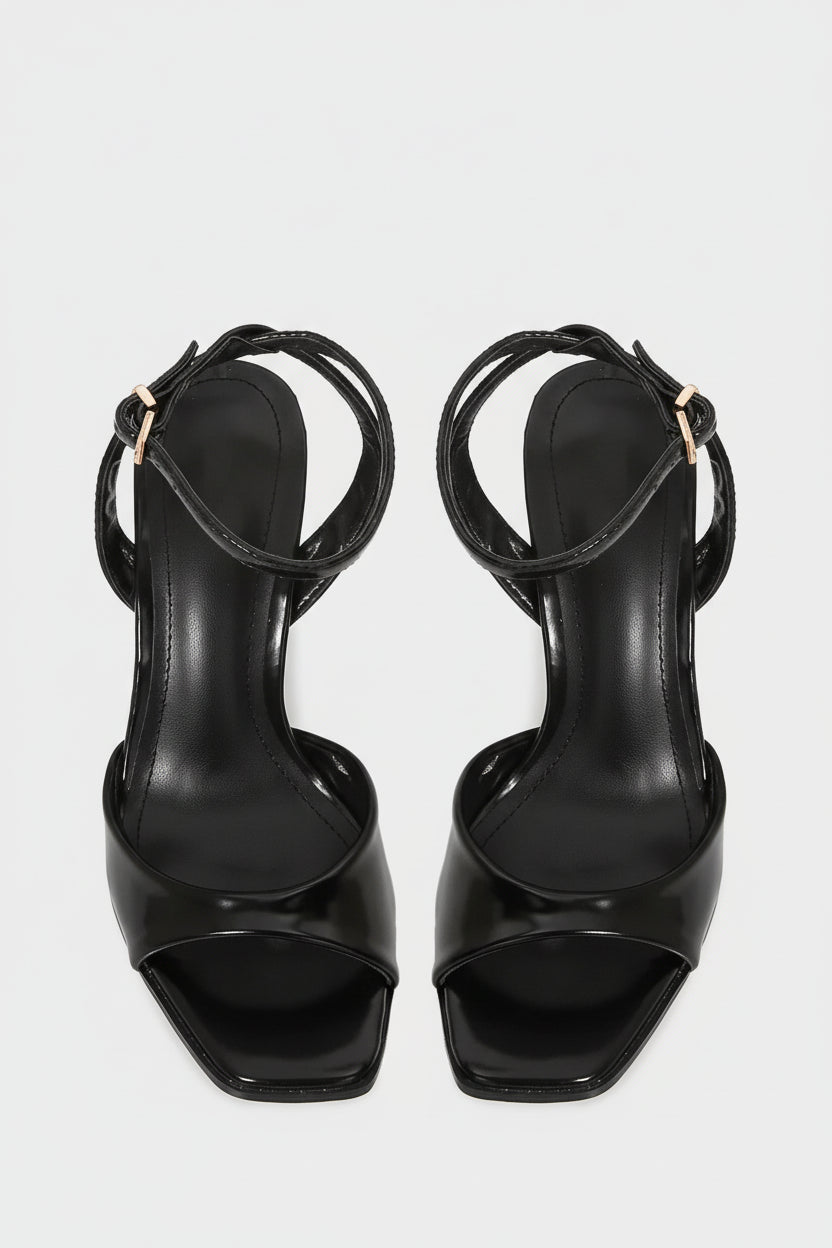 Square toe ankle strap stiletto heels on model - alternate view