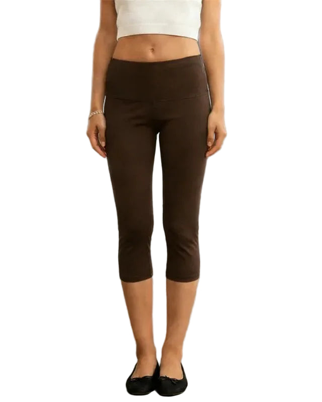 Low rise fold over capri pants on model - view 7