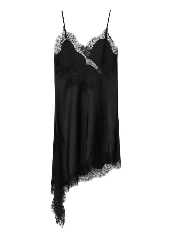 Asymmetrical Lace Satin Slip Dress — alternate view