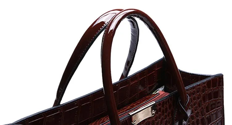 Croc texture tote handbag with gold hardware - view 6