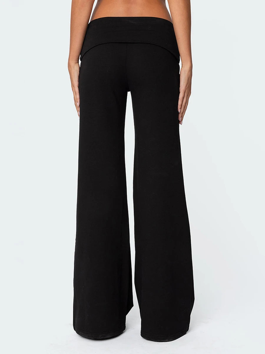 Fold over low rise wide leg pants on model - view 12