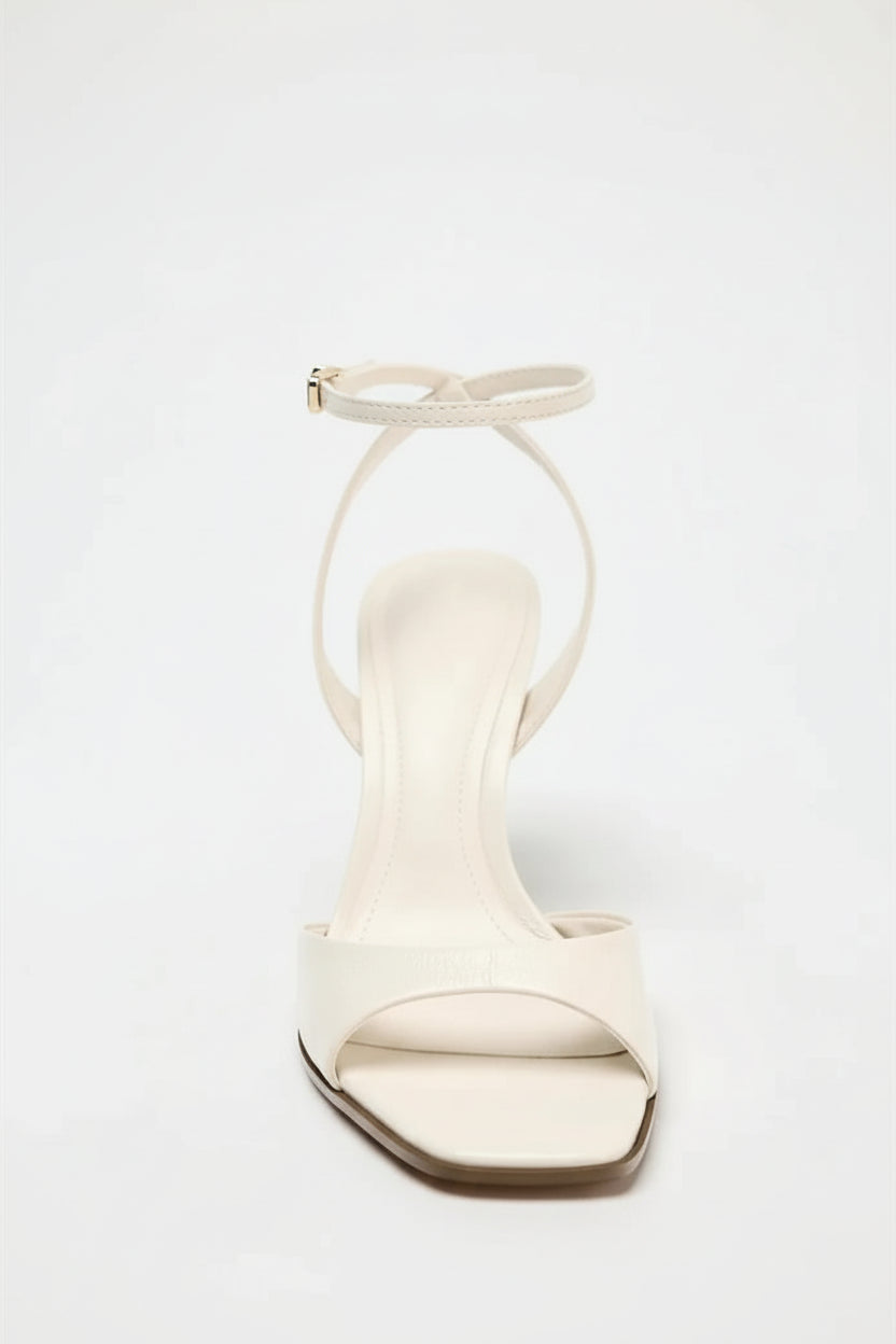 Square toe ankle strap stiletto heels on model - view 7