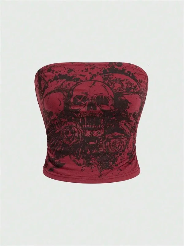 Skull Print Off-Shoulder Tube Top — alternate view