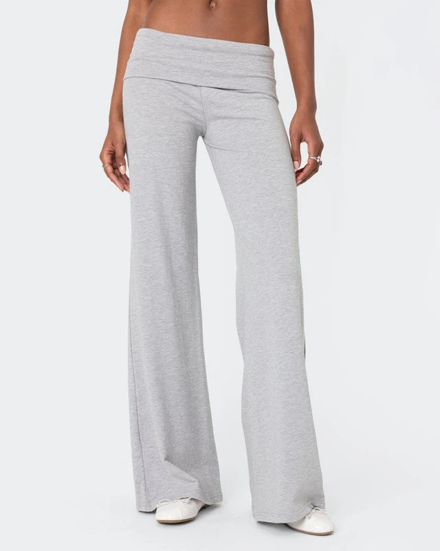 Fold over low rise wide leg pants on model - view 16