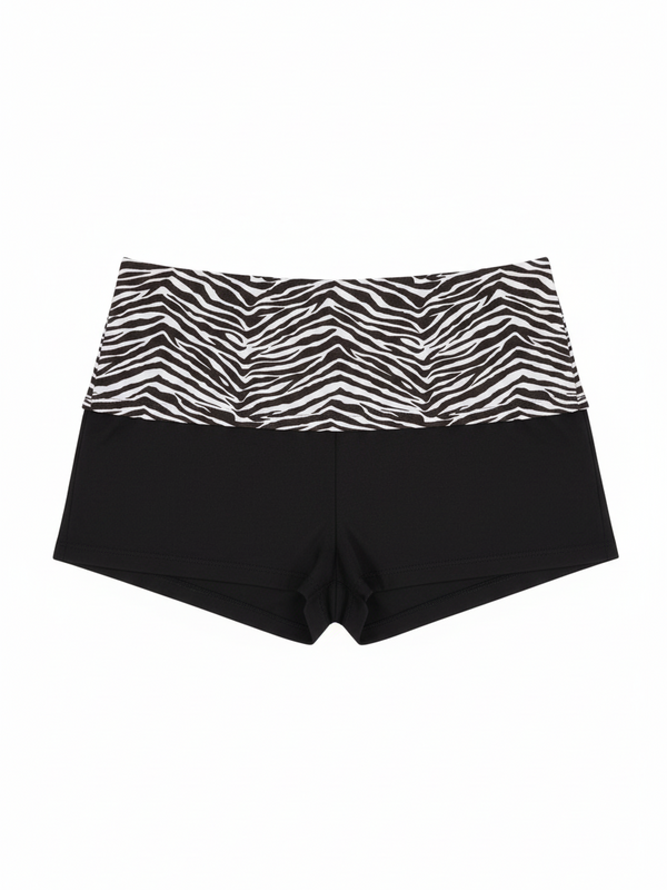 Low rise zebra print shorts on model
