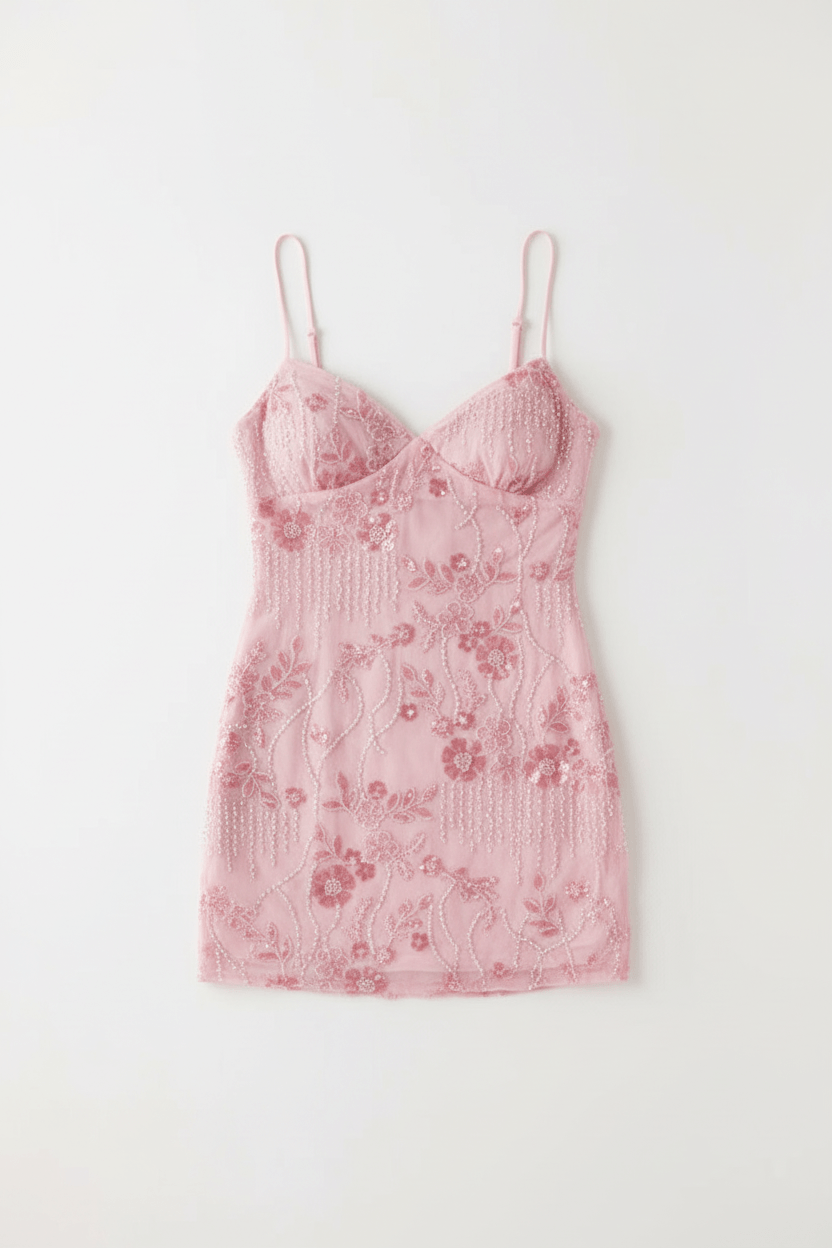 Sequin beaded cami mini dress on model - view 5