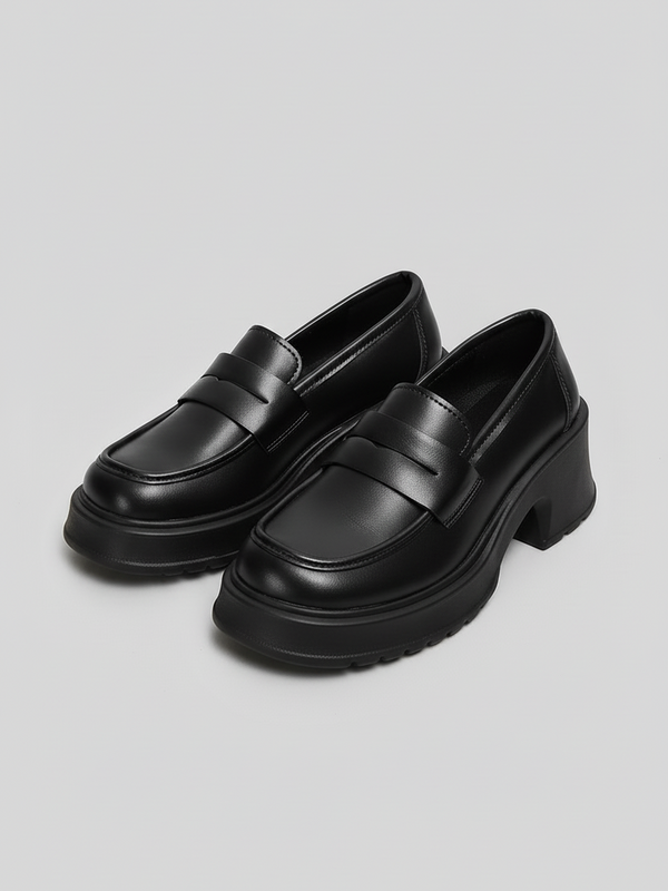 Platform penny loafers on feet