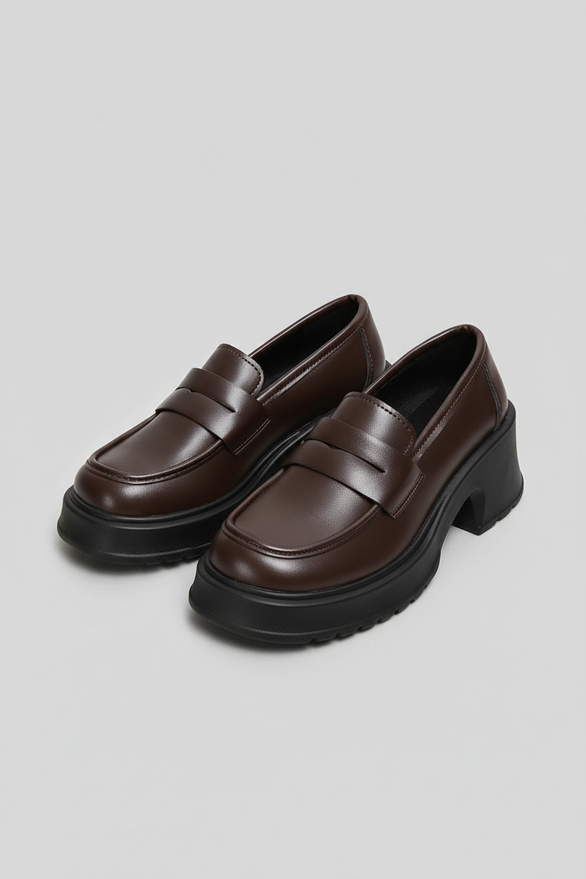 Platform penny loafers on feet - alternate view