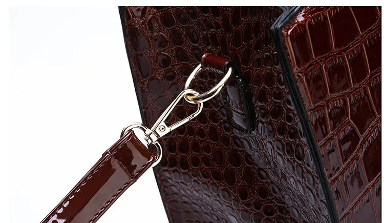 Croc texture tote handbag with gold hardware - view 10