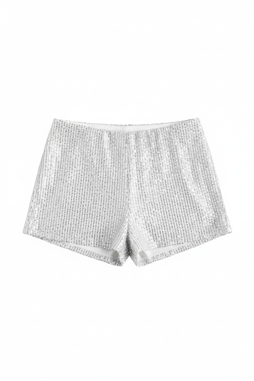 All-over sequin micro shorts on model - view 6