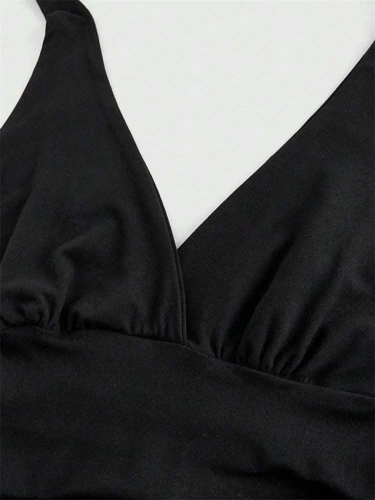 V-neck tie halter top on model - view 7
