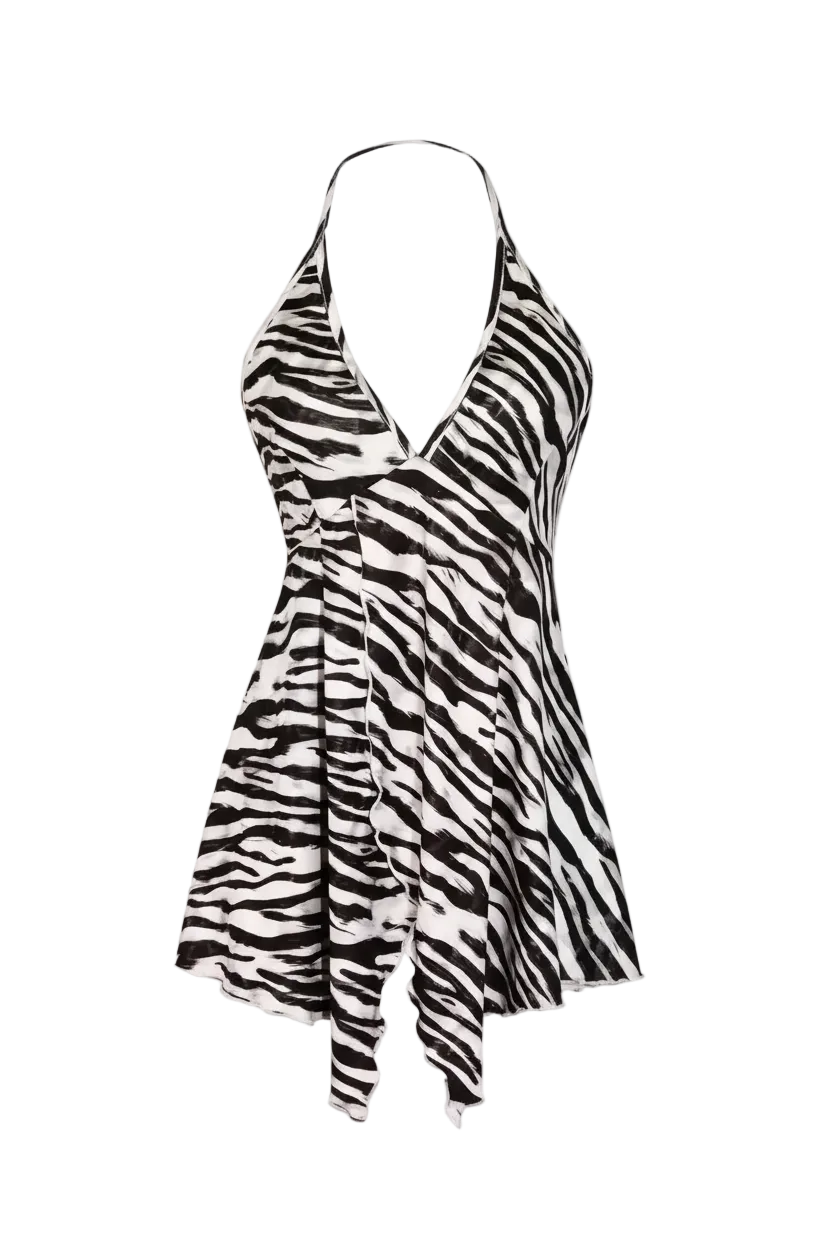 Zebra print sleeveless halter on model