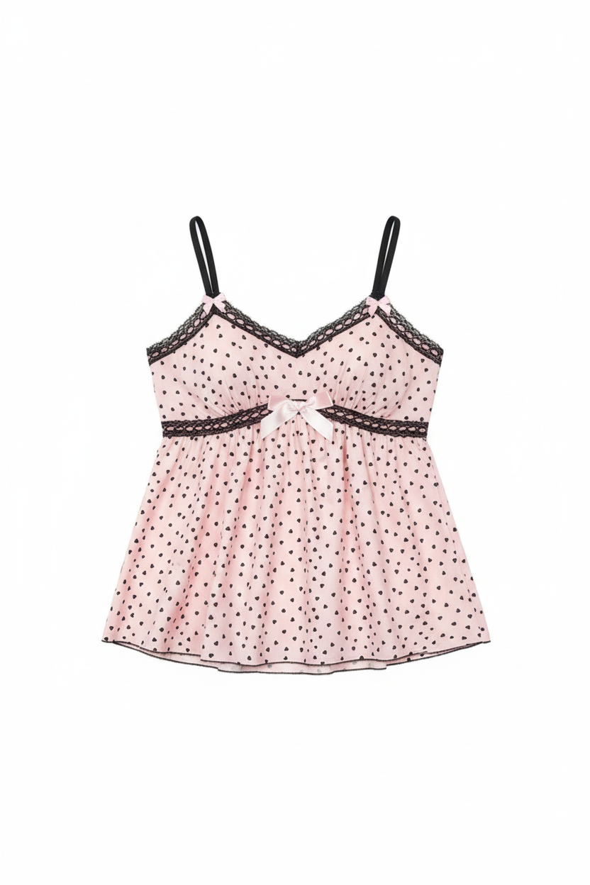 Polka dot babydoll top on model