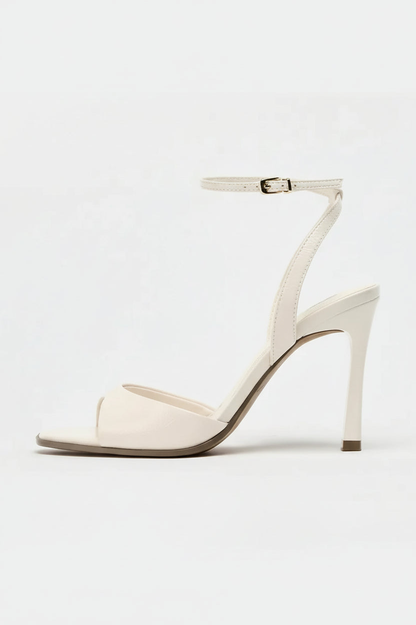 Square toe ankle strap stiletto heels on model - view 6