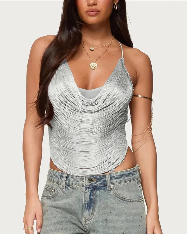 Fringe Tassel Halter Crop Top