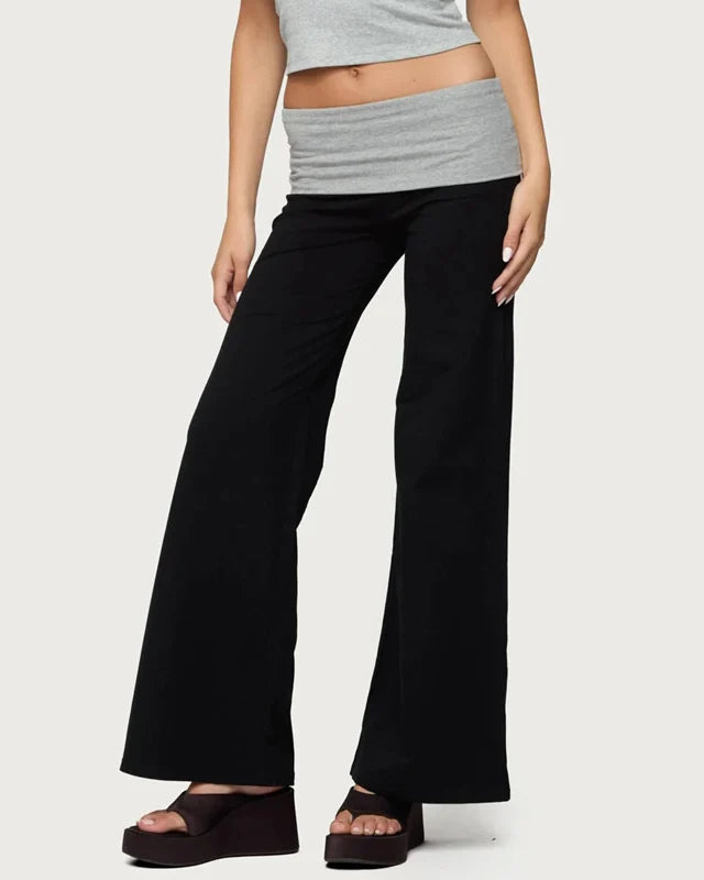 Fold over low rise wide leg pants on model - view 13