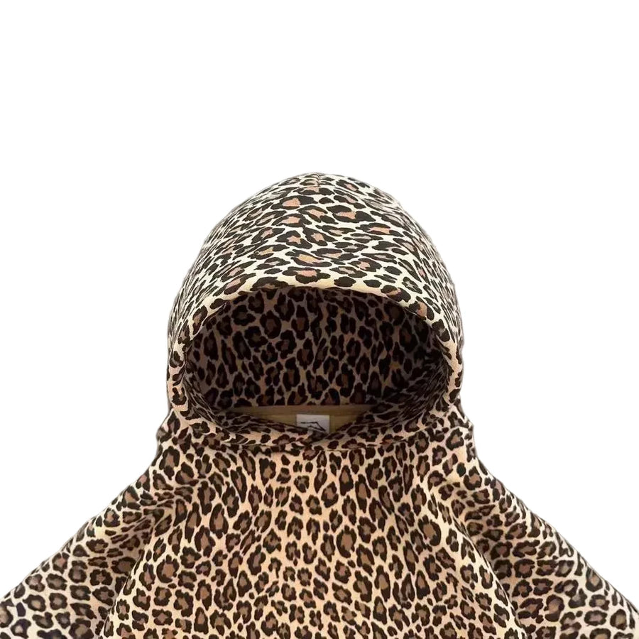 Leopard print boxy oversized hoodie on model - detail shot
