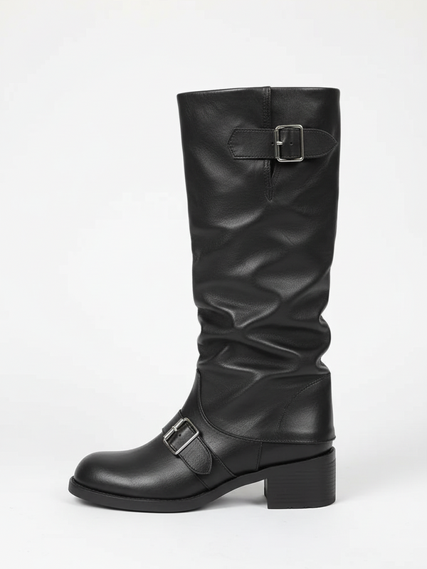 Buckled Knee-High Motorcycle Boots — alternate view