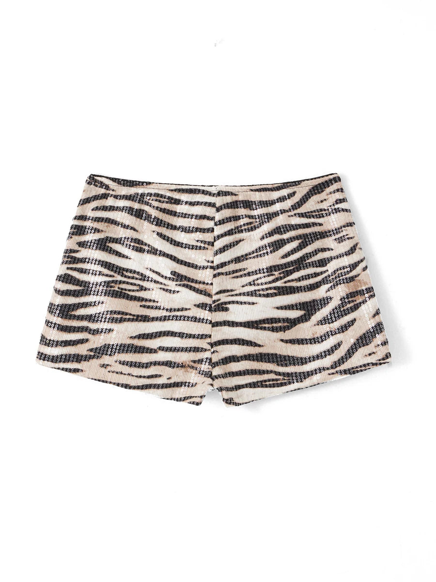 Sequin zebra print micro shorts on model