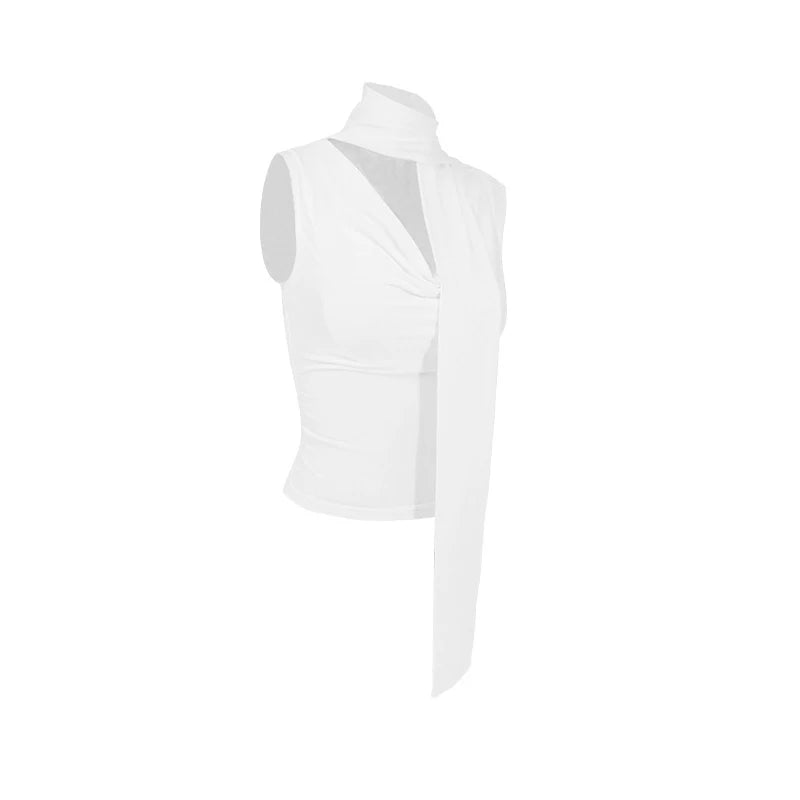 Solid ribbed V-neck tank top on model - view 9