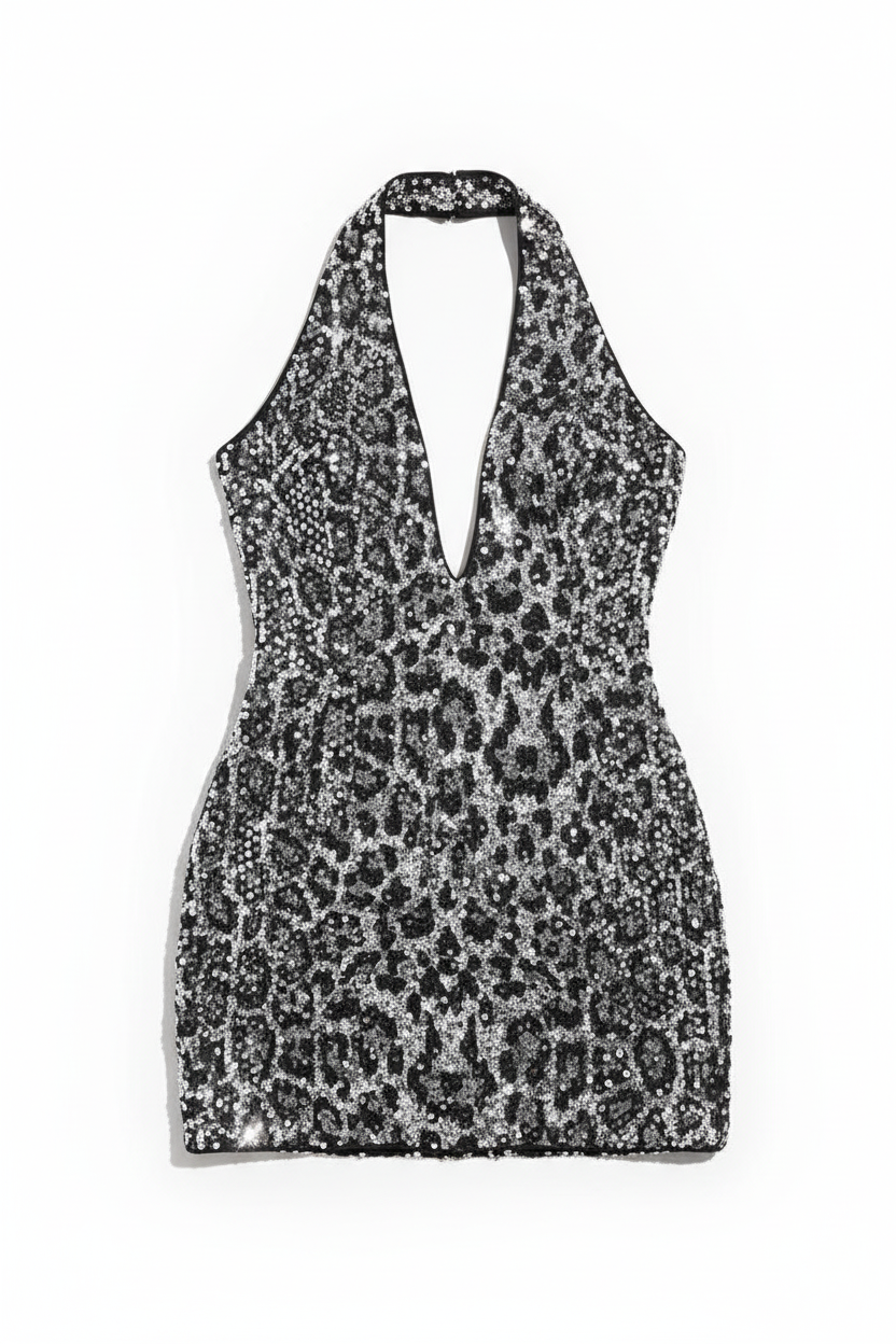 Sequin Leopard Cut-Out Mini Dress