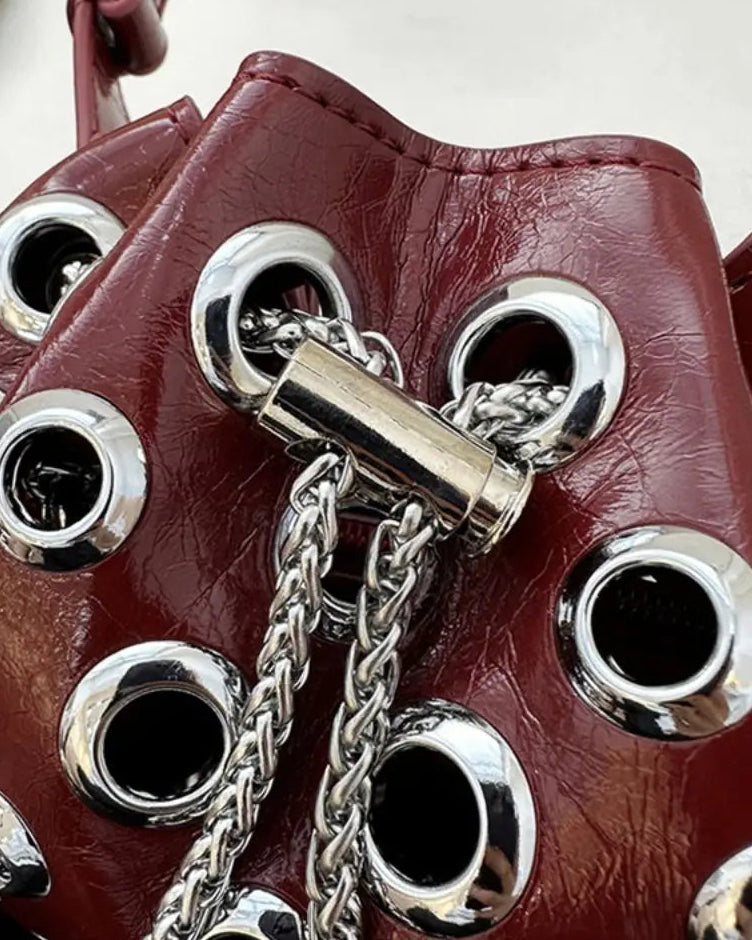 Drawstring rivet studded shoulder bag - view 7