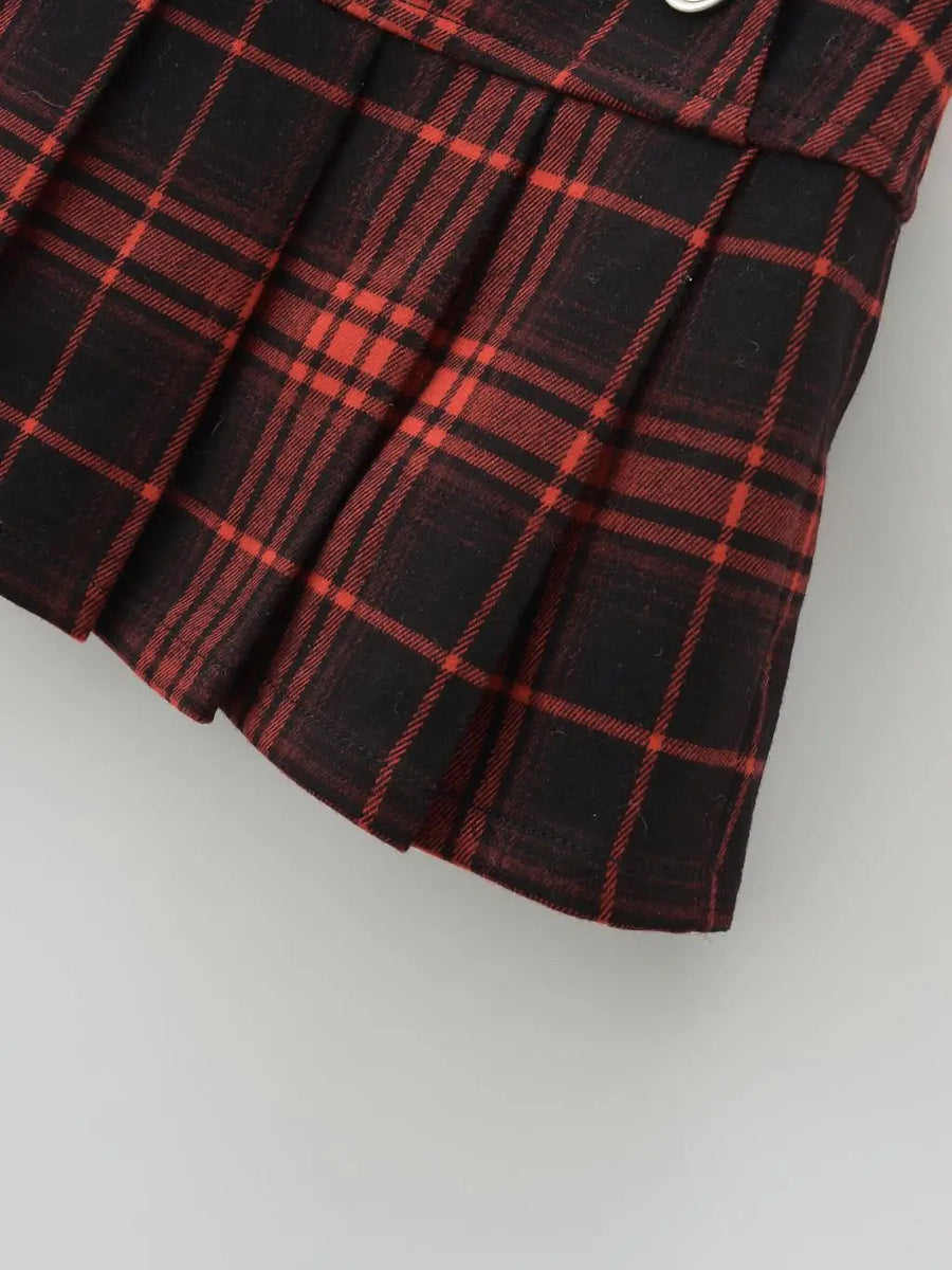 Plaid mini skort on model - styling view
