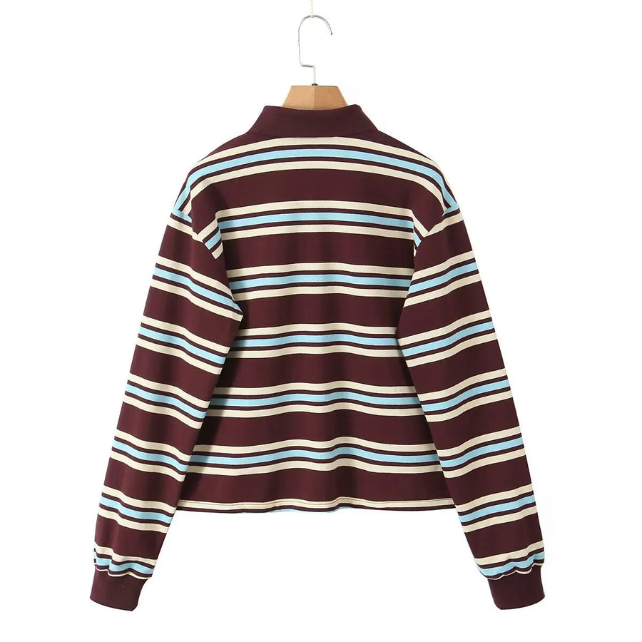 Long sleeve striped polo shirt on model - view 6